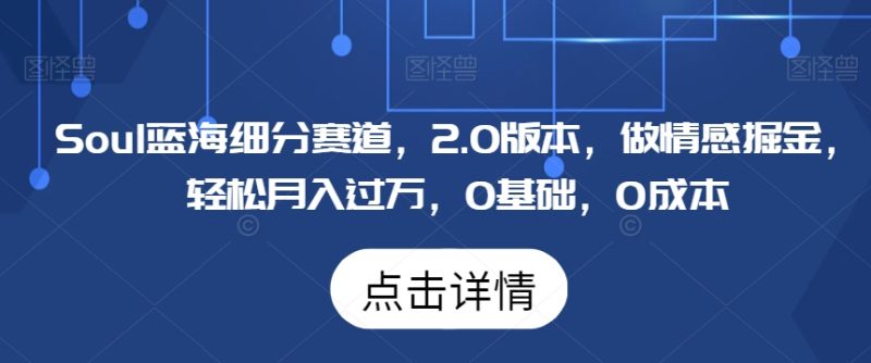 Soul蓝海细分赛道,2.0版本,做情感掘金,轻松月入过万,0基础,0成本|云雀资源分享