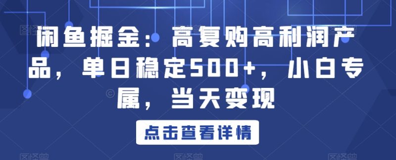 闲鱼掘金：高复购高利润产品，单日稳定500+，小白专属，当天变现|云雀资源分享