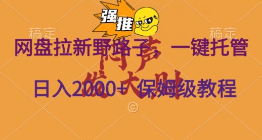 网盘拉新野路子，一键托管有号就行，全自动代发视频，每日躺赚2000＋，保姆级落地教程|云雀资源分享