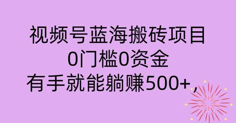 视频号蓝海搬砖项目，0门槛0资金，小白轻松上手，一天30分钟日入500+，堪比捡钱|云雀资源分享
