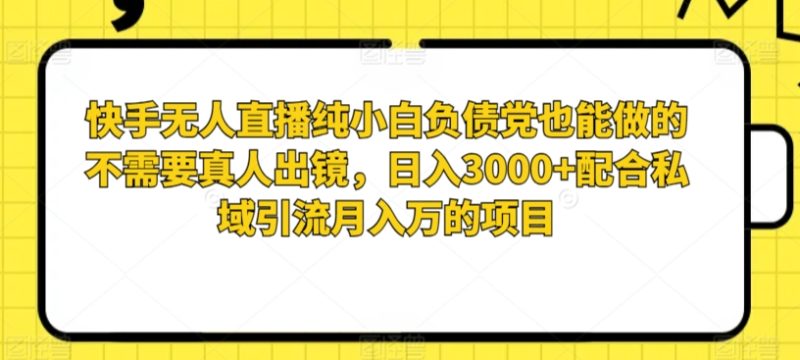 快手无人直播纯小白负债党也能做的不需要真人出镜，日入3000+配合私域引流月入万的项目|云雀资源分享
