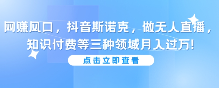 抖音斯诺克做无人直播，知识付费等三种领域月入过万!|云雀资源分享