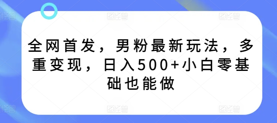 全网首发，男粉最新玩法，多重变现，日入500+小白零基础也能做|云雀资源分享