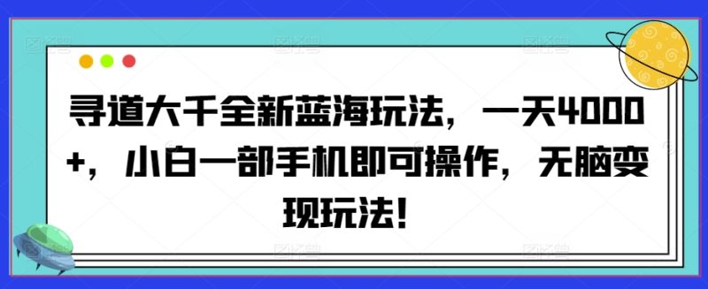 寻道大千全新蓝海玩法，一天4000+，小白一部手机即可操作，无脑变现玩法！|云雀资源分享