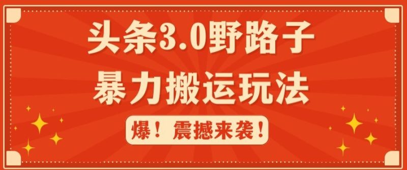 头条3.0野路子全新玩法,轻松过原创,日入500+|云雀资源分享