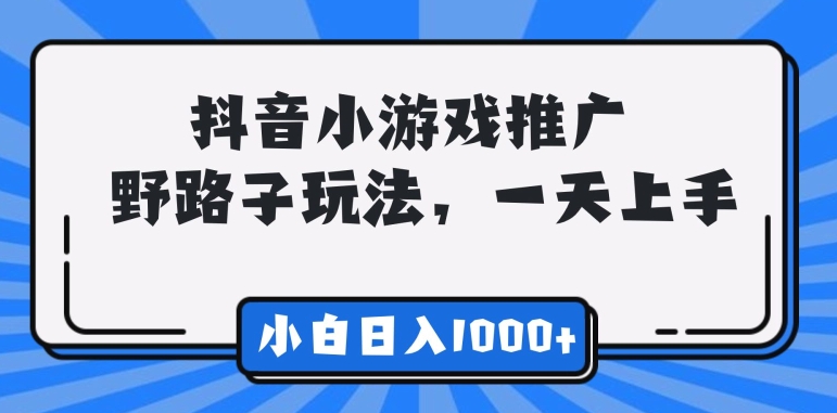 抖音小游戏推广，野路子玩法，无视抖音规则，小白轻松日入1000 +|云雀资源分享