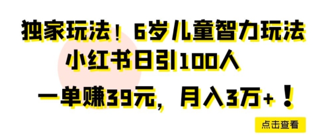 独家玩法，6岁儿童智力玩法，小红书日引100人|云雀资源分享