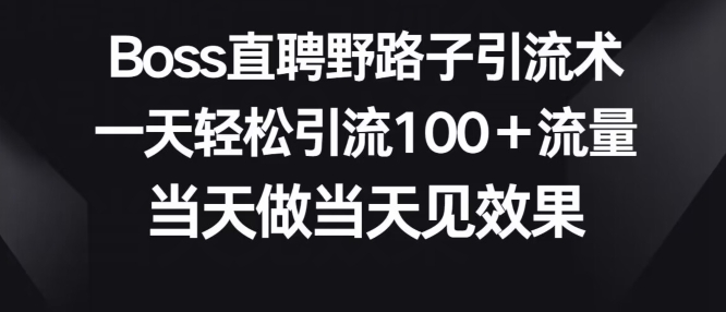 Boss直聘野路子引流术，一天轻松引流100+流量，当天做当天见效果|云雀资源分享