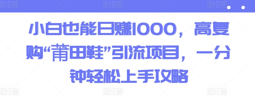 小白也能日赚1000，高复购“莆田鞋”引流项目，一分钟轻松上手攻略|云雀资源分享