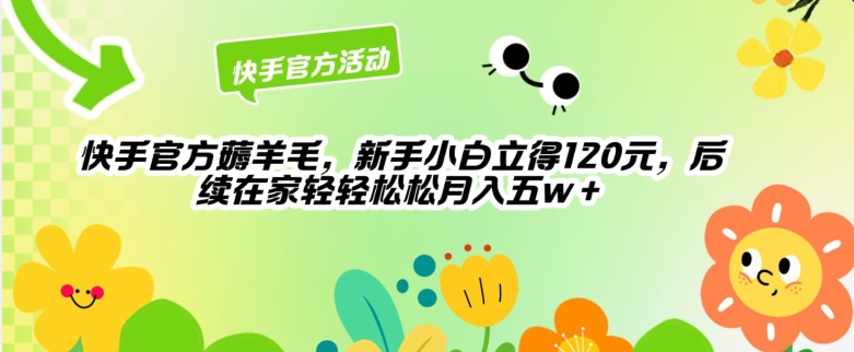 快手官方薅羊毛新手小白立得120元，后续在家轻轻松松5w|云雀资源分享