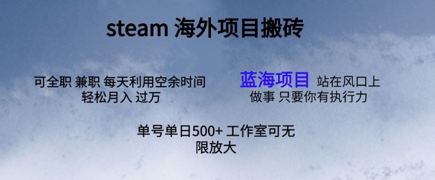 最新项目steam搬砖，单号日入500+|云雀资源分享