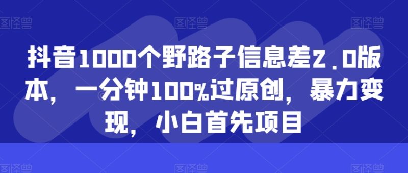 抖音1000个野路子信息差2.0版本,一分钟100%过原创,暴力变现,小白首先项目|云雀资源分享