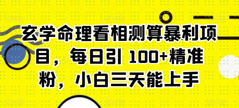 玄学命理看相测算暴利项目，每日引 100+精准粉，小白三天能上手|云雀资源分享