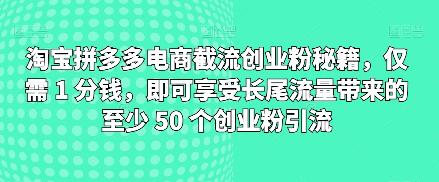 淘宝拼多多电商截流创业粉秘籍，仅需 1 分钱，即可享受长尾流量带来的至少 50 个创业粉引流|云雀资源分享