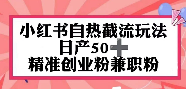 小红书自热截留玩法，日产50+精准创业粉兼职粉，轻松实现流量变现|云雀资源分享