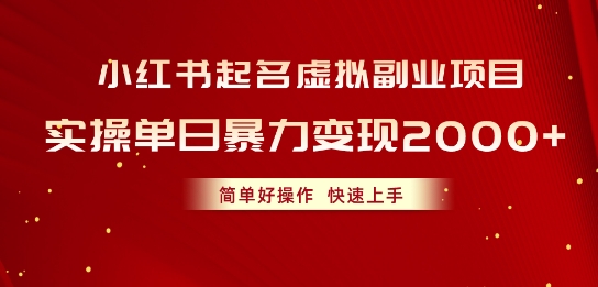 小红书起名虚拟副业项目，实操暴力变现，简单好操作，快速上手|云雀资源分享