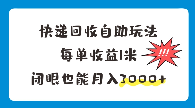 快递回收自助玩法，每单收益1米，闭眼也能月入3000+|云雀资源分享