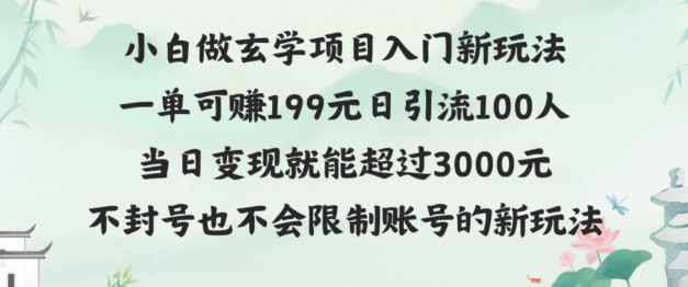 玄学项目入小白入门新玩法一单可赚199元日变现200+不封号不违规|云雀资源分享