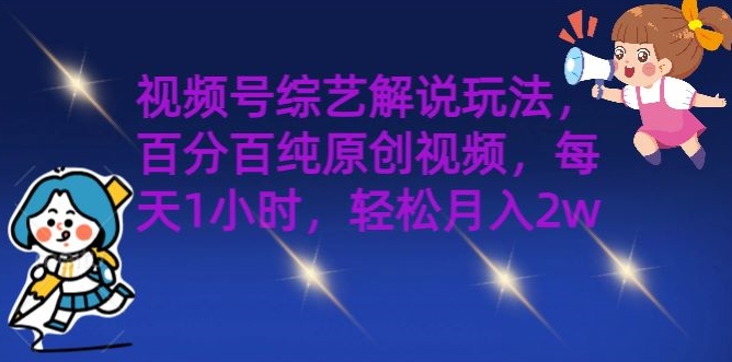 视频号综艺解说玩法，百分百纯原创视频，每天1小时，轻松月入2w|云雀资源分享