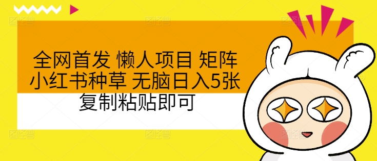 全网首发 懒人项目 矩阵小红书种草 无脑日入5张 复制粘贴即可|云雀资源分享