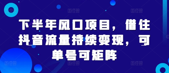 下半年风口项目，借住抖音流量持续变现，可单号可矩阵|云雀资源分享