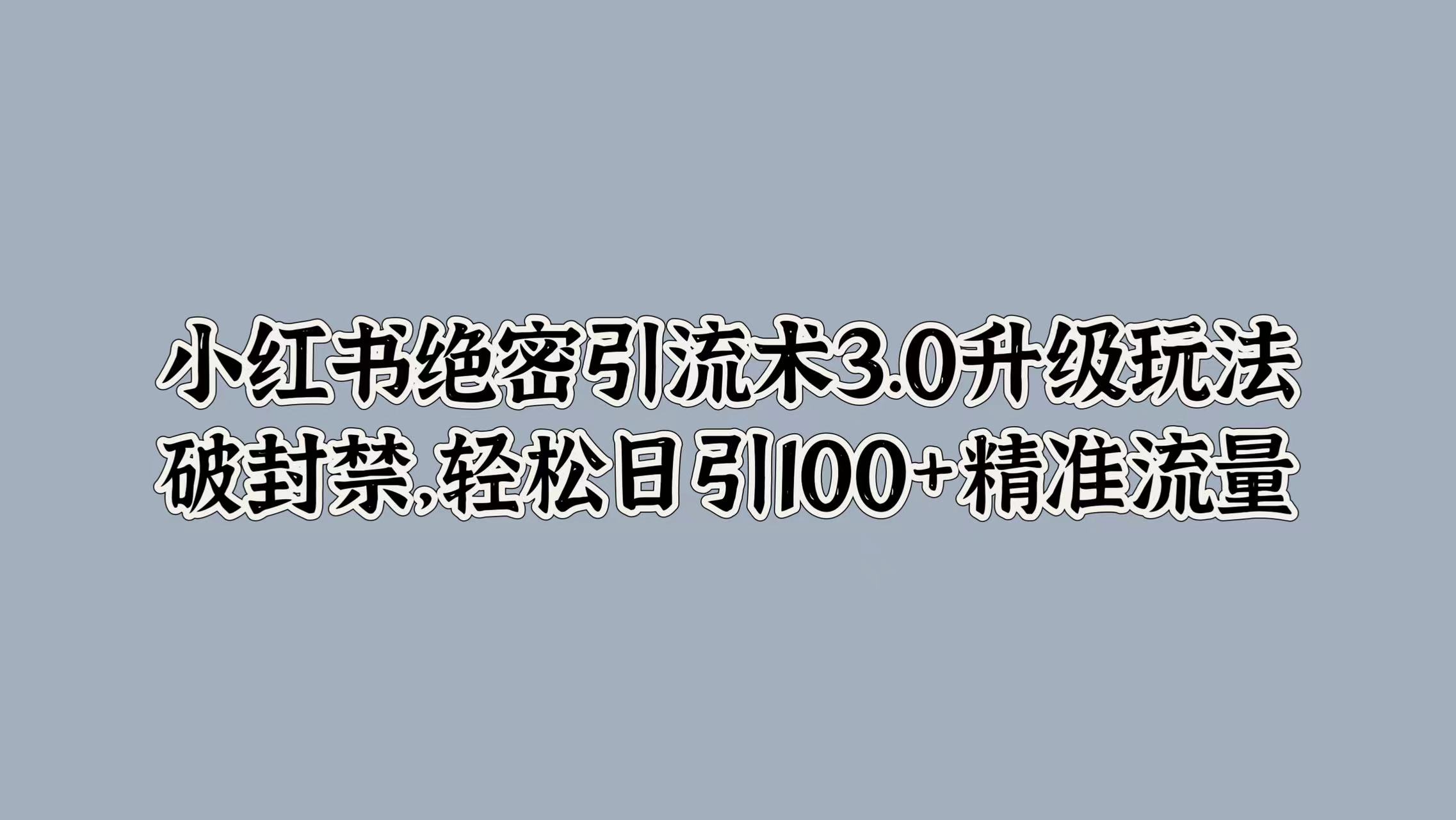 小红书绝密引流术3.0升级玩法，破封禁，轻松日引100+精准流量|云雀资源分享