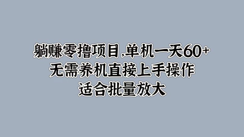 躺赚零撸项目，单机一天60+，无需养机直接上手操作，适合批量放大|云雀资源分享
