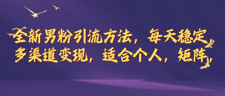 全新男粉引流方法，每天稳定加人，适合个人，矩阵，多渠道变现|云雀资源分享