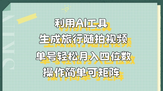 利用AI工具生成旅行随拍视频，单号轻松月入四位数，操作简单可矩阵|云雀资源分享