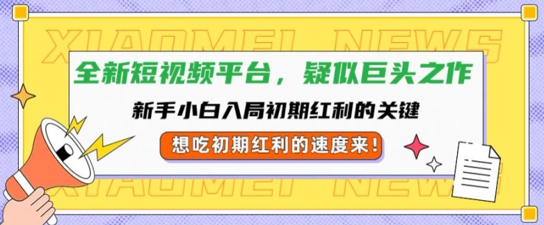 全新短视频平台，新手小白入局初期红利的关键，想吃初期红利的速度来|云雀资源分享
