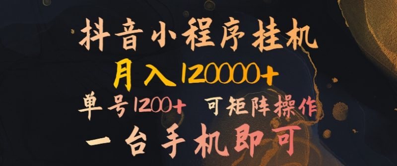 抖音小程序挂机风口项目，月入1.2w，一台手机即可操作，可矩阵操作|云雀资源分享