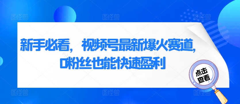 新手必看，视频号最新爆火赛道，0粉丝也能快速盈利|云雀资源分享