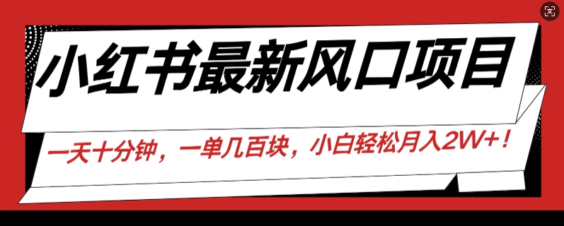小红书最新风口项目，一天只用10分钟，一单几百块，小白简单无脑操作!|云雀资源分享