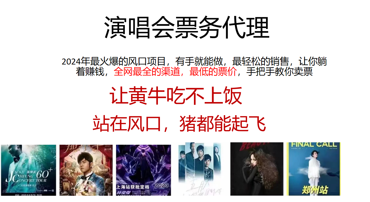 2024年最火蓝海项目，演唱会票务代理商，日入2000 ，一部手机就可以搞定！|云雀资源分享
