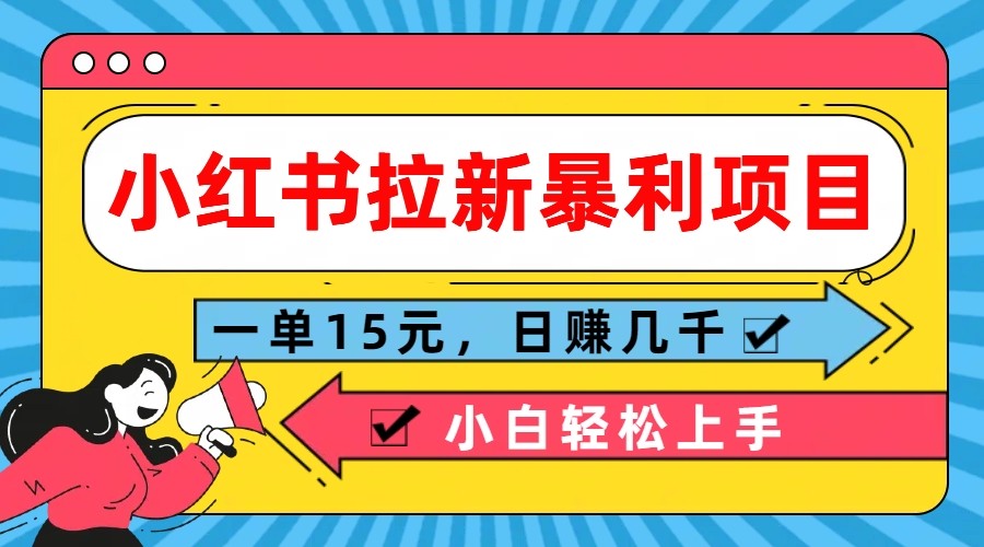 小红书的引流赚钱项目，一单15元，日赚好几千新手快速上手|云雀资源分享