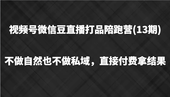 微信视频号微信豆直播打品陪跑(13期)，不去做不自然流不做公域，立即付钱拿结果|云雀资源分享