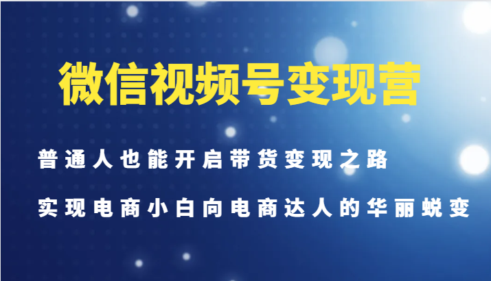 微信视频号变现营-普通人也能开启带货变现之路，实现电商小白向电商达人的华丽蜕变|云雀资源分享