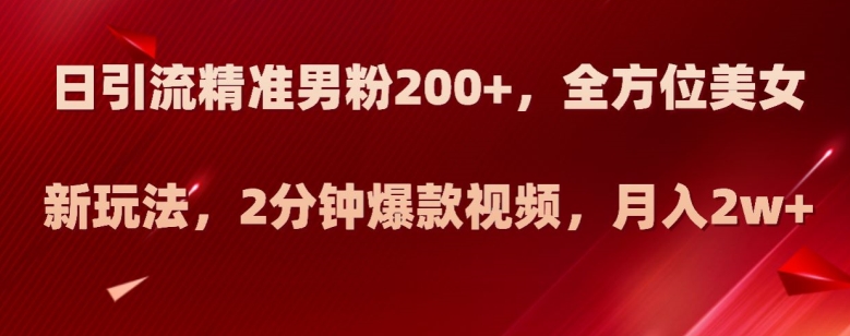日引流方法精确粉丝200 ，多方位漂亮美女新模式，2min爆款短视频，月入2w 【揭密】|云雀资源分享