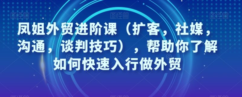 王熙凤出口外贸升阶课(拓客,社交媒体,沟通交流,谈判策略),帮助自己了解如何迅速入门做跨境电商|云雀资源分享