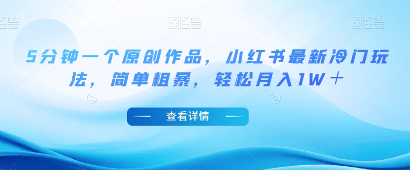 5min一个原创视频，小红书的全新小众游戏玩法，简单直接，轻轻松松月收入1W＋【揭密】|云雀资源分享