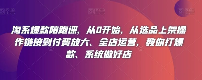 淘宝爆品陪跑课,从0逐渐开始,从选款发布实际操作链接到付钱变大、店铺经营,教大家打爆款、系统软件搞好店|云雀资源分享