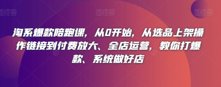 淘宝爆品陪跑课，从0逐渐开始，从选款发布实际操作链接到付钱变大、店铺经营，教大家打爆款、系统软件搞好店|云雀资源分享