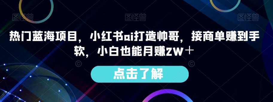 受欢迎蓝海项目，小红书的ai打造出帅男，接商单赚到手软，新手也可以月赚2W＋|云雀资源分享