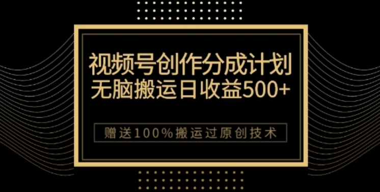 微信视频号分为计划和公域双向转现，纯运送无技术性，日入3~5个数【揭密】|云雀资源分享