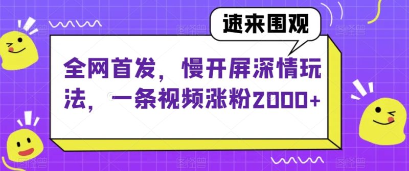 独家首发，慢解屏真情游戏玩法，一条视频增粉2000 【揭密】|云雀资源分享