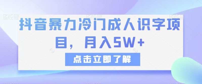 抖音视频暴力行为小众成年人认字新项目，月入5W 【揭密】|云雀资源分享