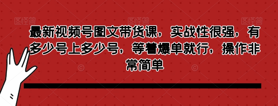 新视频号图文并茂卖货课，实战演练能力很强，有多少个号上几号，等待打造爆款就可以了，操作非常简单|云雀资源分享