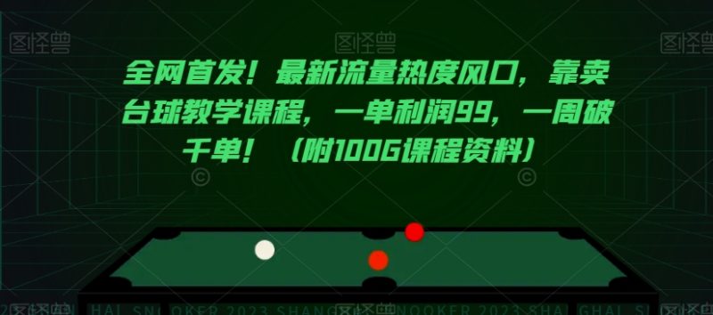 全网首发!最新流量热度风口,靠卖台球教学课程,一单利润99,一周破千单!(附100G课程资料)|云雀资源分享