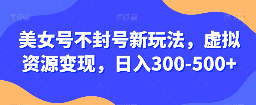 美女号不封号新玩法，虚拟资源变现，日入300-500+|云雀资源分享
