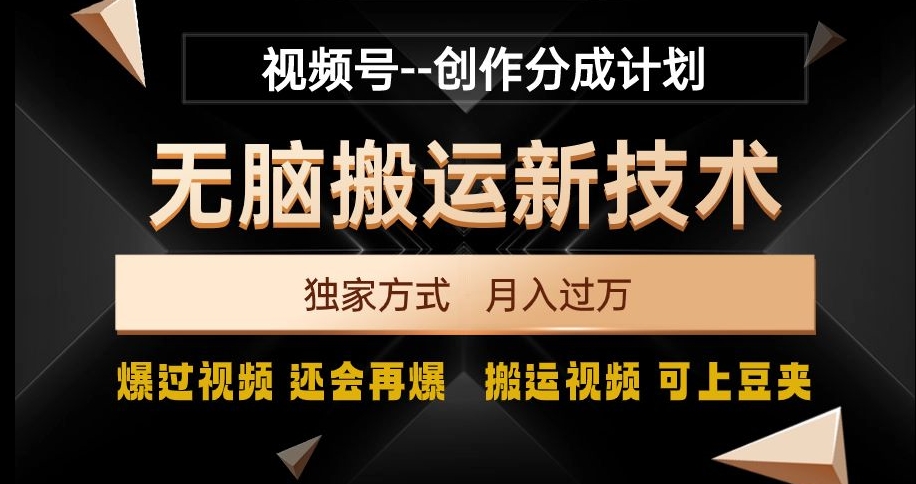 视频号无脑搬运新技术，破原创壕流量，独家方式，爆过视频，还会再爆【揭秘】|云雀资源分享